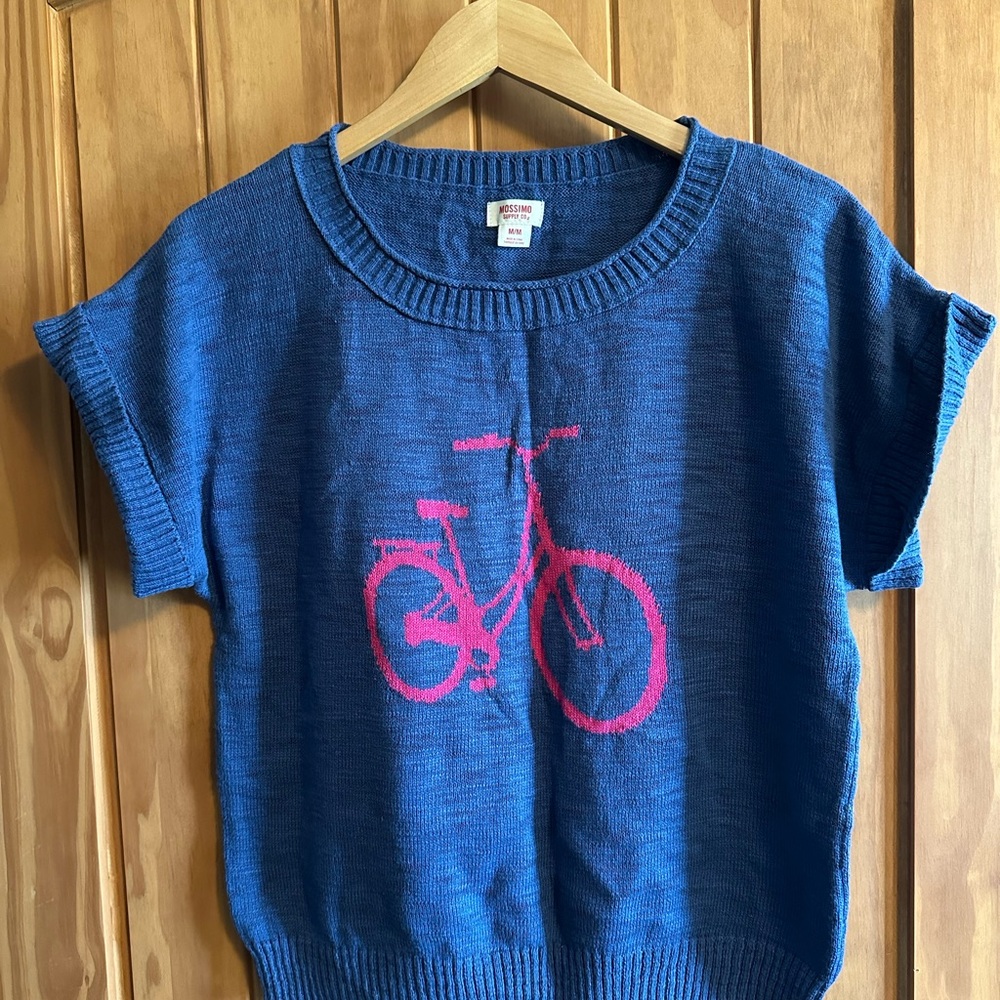 Mossimo Supply Co. Blue Crewneck Sweater with Pink Bike Motif